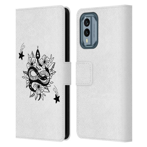 Haroulita Celestial Tattoo Snake And Flower Leather Book Wallet Case Cover For Nokia X30
