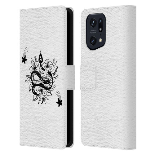 Haroulita Celestial Tattoo Snake And Flower Leather Book Wallet Case Cover For OPPO Find X5 Pro