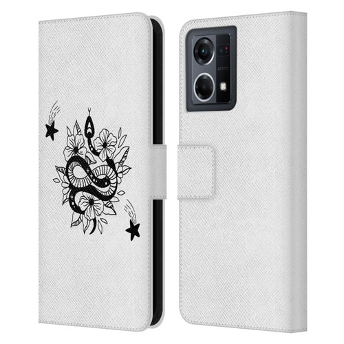 Haroulita Celestial Tattoo Snake And Flower Leather Book Wallet Case Cover For OPPO Reno8 4G