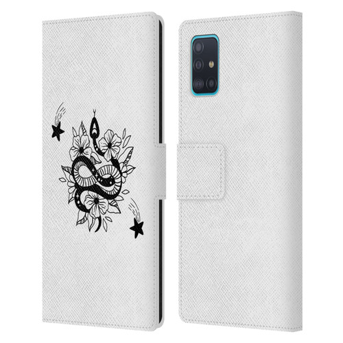 Haroulita Celestial Tattoo Snake And Flower Leather Book Wallet Case Cover For Samsung Galaxy A51 (2019)