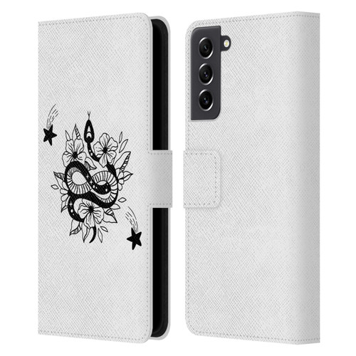 Haroulita Celestial Tattoo Snake And Flower Leather Book Wallet Case Cover For Samsung Galaxy S21 FE 5G