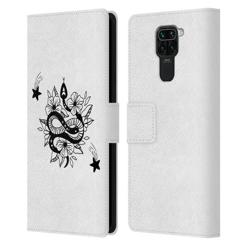 Haroulita Celestial Tattoo Snake And Flower Leather Book Wallet Case Cover For Xiaomi Redmi Note 9 / Redmi 10X 4G