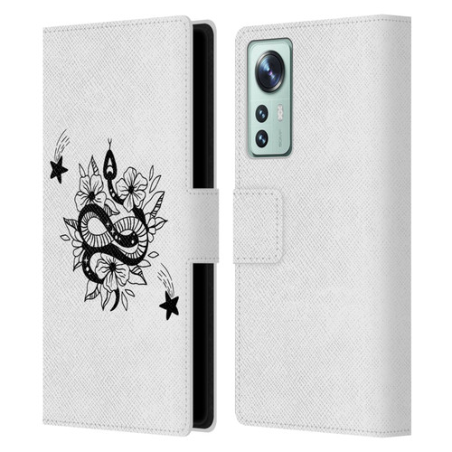 Haroulita Celestial Tattoo Snake And Flower Leather Book Wallet Case Cover For Xiaomi 12