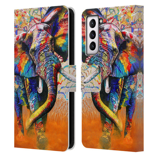 Graeme Stevenson Colourful Wildlife Elephant 4 Leather Book Wallet Case Cover For Samsung Galaxy S21 5G