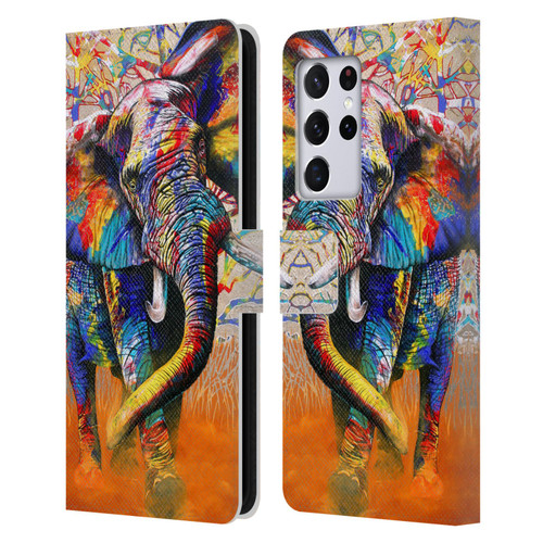 Graeme Stevenson Colourful Wildlife Elephant 4 Leather Book Wallet Case Cover For Samsung Galaxy S21 Ultra 5G
