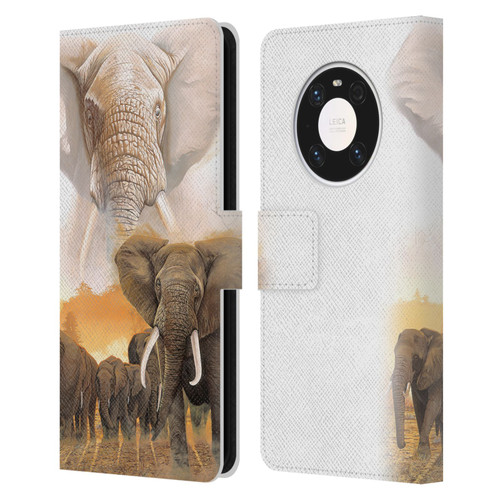 Graeme Stevenson Wildlife Elephants Leather Book Wallet Case Cover For Huawei Mate 40 Pro 5G