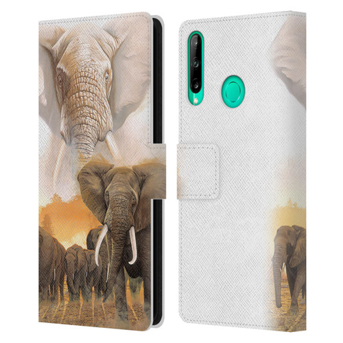 Graeme Stevenson Wildlife Elephants Leather Book Wallet Case Cover For Huawei P40 lite E