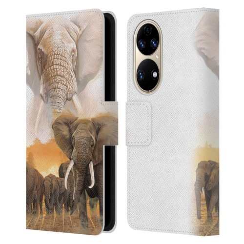 Graeme Stevenson Wildlife Elephants Leather Book Wallet Case Cover For Huawei P50