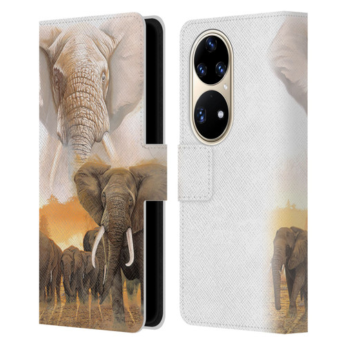 Graeme Stevenson Wildlife Elephants Leather Book Wallet Case Cover For Huawei P50 Pro