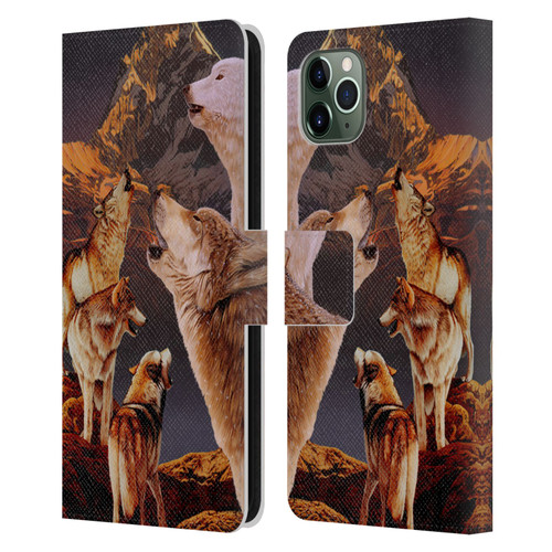 Graeme Stevenson Wildlife Wolves 2 Leather Book Wallet Case Cover For Apple iPhone 11 Pro Max