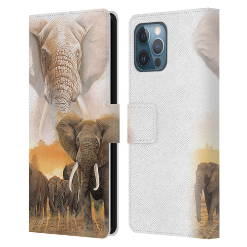 Graeme Stevenson Wildlife Elephants Leather Book Wallet Case Cover For Apple iPhone 12 Pro Max