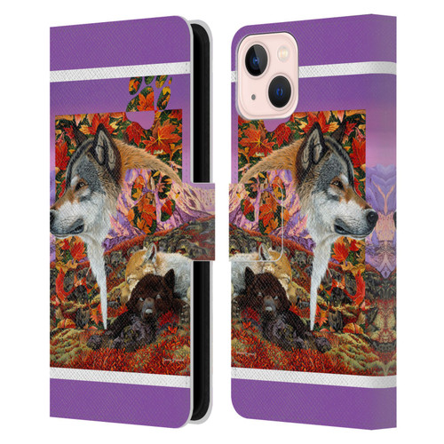 Graeme Stevenson Wildlife Wolves 4 Leather Book Wallet Case Cover For Apple iPhone 13