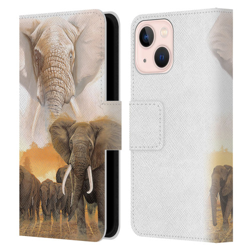 Graeme Stevenson Wildlife Elephants Leather Book Wallet Case Cover For Apple iPhone 13 Mini