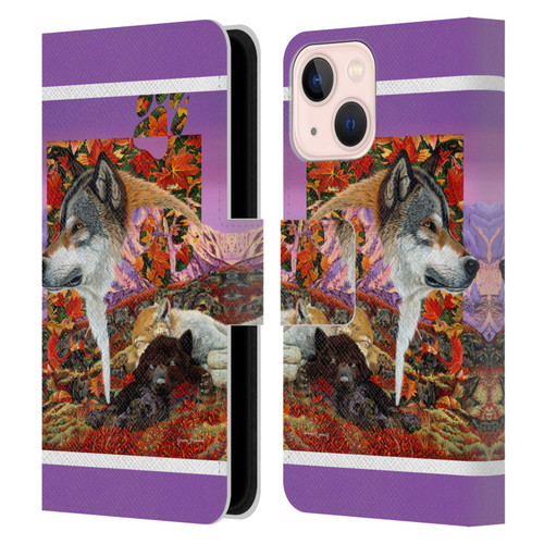 Graeme Stevenson Wildlife Wolves 4 Leather Book Wallet Case Cover For Apple iPhone 13 Mini