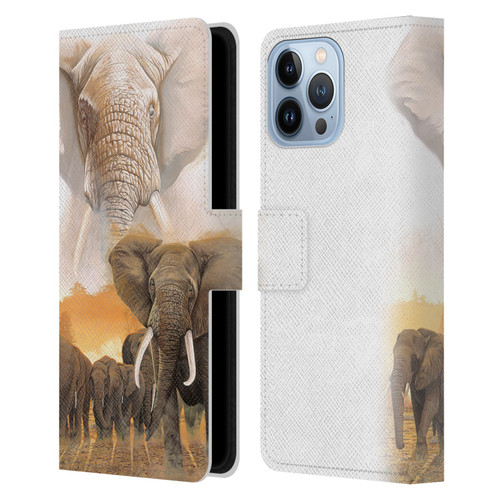 Graeme Stevenson Wildlife Elephants Leather Book Wallet Case Cover For Apple iPhone 13 Pro Max