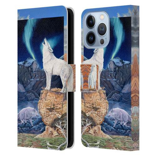 Graeme Stevenson Wildlife Wolves 3 Leather Book Wallet Case Cover For Apple iPhone 13 Pro