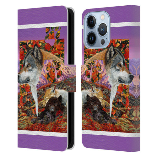 Graeme Stevenson Wildlife Wolves 4 Leather Book Wallet Case Cover For Apple iPhone 13 Pro