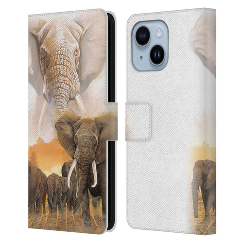 Graeme Stevenson Wildlife Elephants Leather Book Wallet Case Cover For Apple iPhone 14 Plus