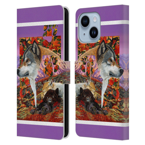 Graeme Stevenson Wildlife Wolves 4 Leather Book Wallet Case Cover For Apple iPhone 14 Plus