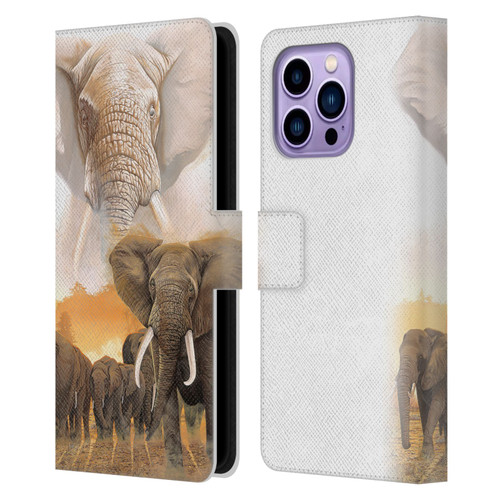 Graeme Stevenson Wildlife Elephants Leather Book Wallet Case Cover For Apple iPhone 14 Pro Max
