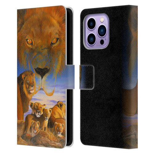 Graeme Stevenson Wildlife Lions Leather Book Wallet Case Cover For Apple iPhone 14 Pro Max