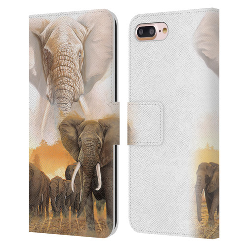 Graeme Stevenson Wildlife Elephants Leather Book Wallet Case Cover For Apple iPhone 7 Plus / iPhone 8 Plus