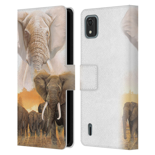 Graeme Stevenson Wildlife Elephants Leather Book Wallet Case Cover For Nokia C2 2nd Edition