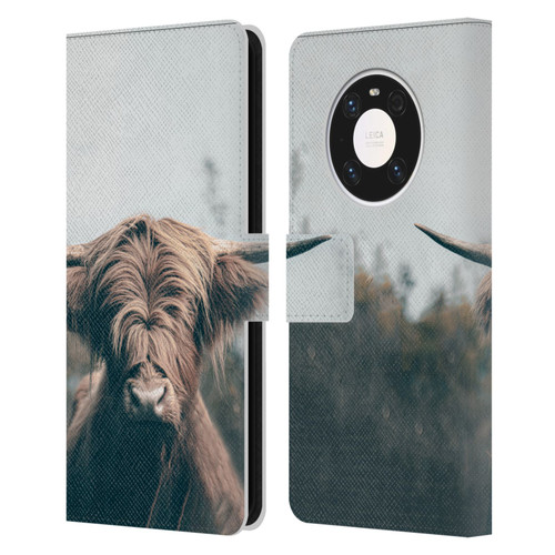 Patrik Lovrin Animal Portraits Highland Cow Leather Book Wallet Case Cover For Huawei Mate 40 Pro 5G