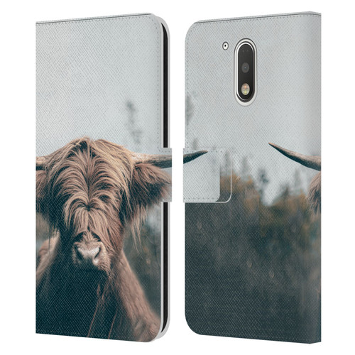 Patrik Lovrin Animal Portraits Highland Cow Leather Book Wallet Case Cover For Motorola Moto G41