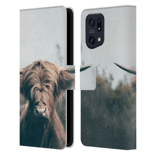 Patrik Lovrin Animal Portraits Highland Cow Leather Book Wallet Case Cover For OPPO Find X5