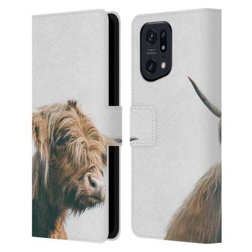 Patrik Lovrin Animal Portraits Majestic Highland Cow Leather Book Wallet Case Cover For OPPO Find X5 Pro