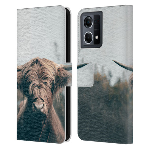 Patrik Lovrin Animal Portraits Highland Cow Leather Book Wallet Case Cover For OPPO Reno8 4G