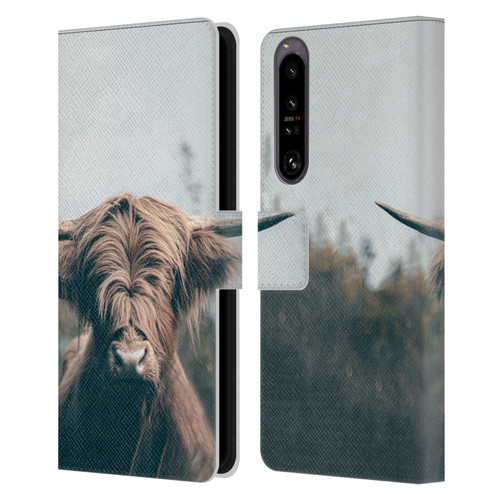 Patrik Lovrin Animal Portraits Highland Cow Leather Book Wallet Case Cover For Sony Xperia 1 IV