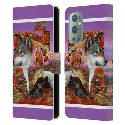 Graeme Stevenson Wildlife Wolves 4 Leather Book Wallet Case Cover For OnePlus 9