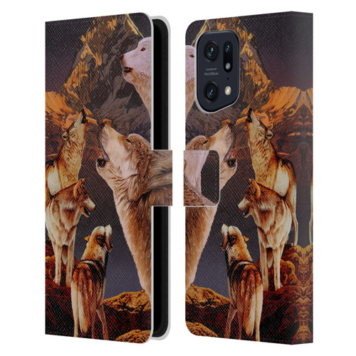 Graeme Stevenson Wildlife Wolves 2 Leather Book Wallet Case Cover For OPPO Find X5