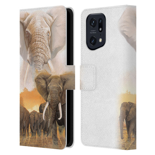 Graeme Stevenson Wildlife Elephants Leather Book Wallet Case Cover For OPPO Find X5 Pro