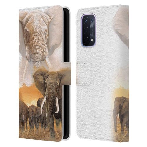 Graeme Stevenson Wildlife Elephants Leather Book Wallet Case Cover For OPPO A54 5G