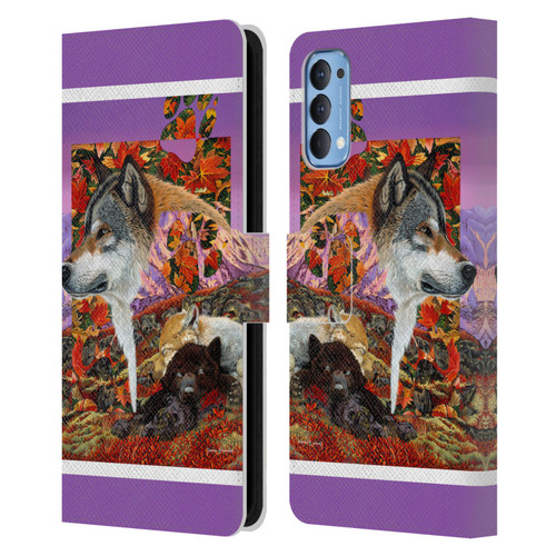 Graeme Stevenson Wildlife Wolves 4 Leather Book Wallet Case Cover For OPPO Reno 4 5G
