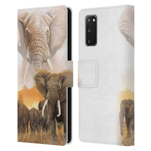 Graeme Stevenson Wildlife Elephants Leather Book Wallet Case Cover For Samsung Galaxy S20 / S20 5G