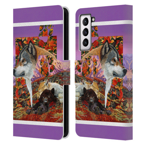 Graeme Stevenson Wildlife Wolves 4 Leather Book Wallet Case Cover For Samsung Galaxy S21 5G