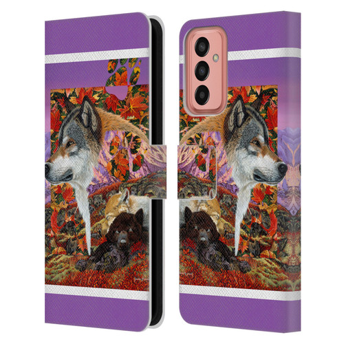 Graeme Stevenson Wildlife Wolves 4 Leather Book Wallet Case Cover For Samsung Galaxy M13 (2022)