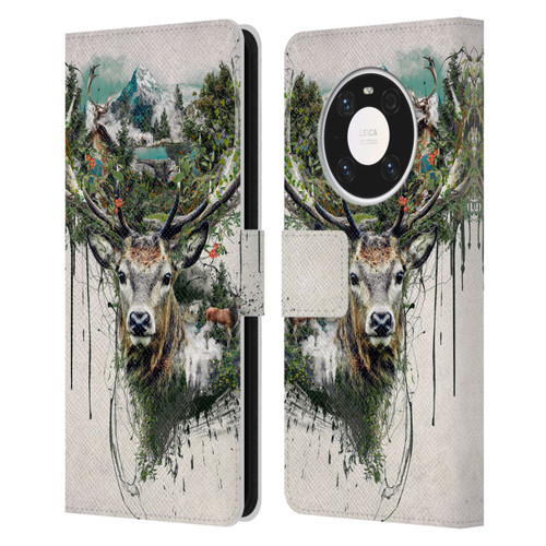 Riza Peker Animal Abstract Deer Wilderness Leather Book Wallet Case Cover For Huawei Mate 40 Pro 5G
