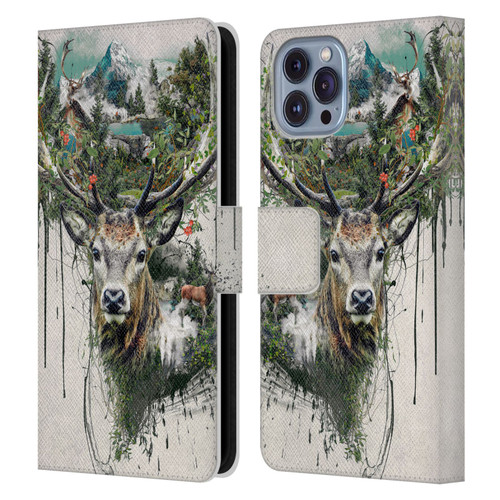 Riza Peker Animal Abstract Deer Wilderness Leather Book Wallet Case Cover For Apple iPhone 14