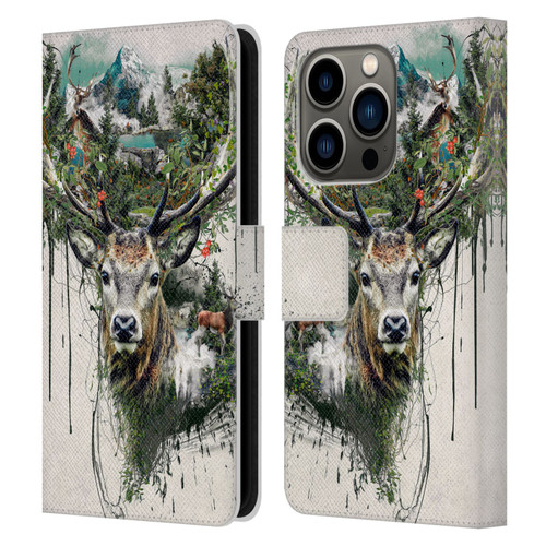 Riza Peker Animal Abstract Deer Wilderness Leather Book Wallet Case Cover For Apple iPhone 14 Pro