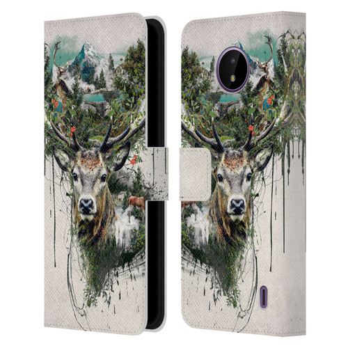 Riza Peker Animal Abstract Deer Wilderness Leather Book Wallet Case Cover For Nokia C10 / C20
