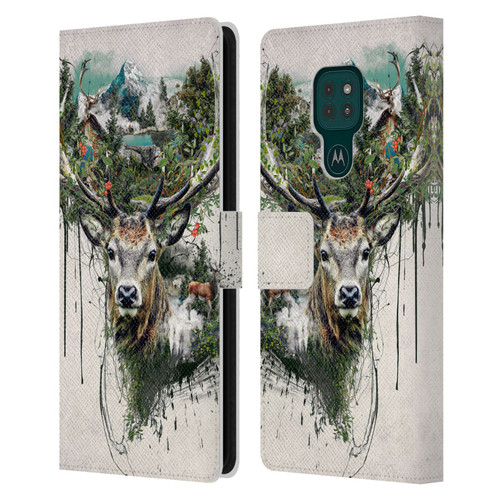 Riza Peker Animal Abstract Deer Wilderness Leather Book Wallet Case Cover For Motorola Moto G9 Play