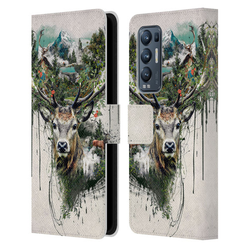 Riza Peker Animal Abstract Deer Wilderness Leather Book Wallet Case Cover For OPPO Find X3 Neo / Reno5 Pro+ 5G