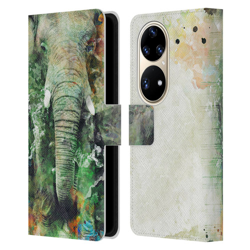 Riza Peker Animals Elephant Leather Book Wallet Case Cover For Huawei P50 Pro
