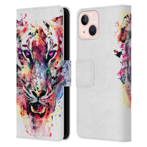 Riza Peker Animals Eye Of The Tiger Leather Book Wallet Case Cover For Apple iPhone 13