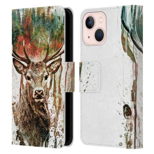 Riza Peker Animals Deer Leather Book Wallet Case Cover For Apple iPhone 13 Mini